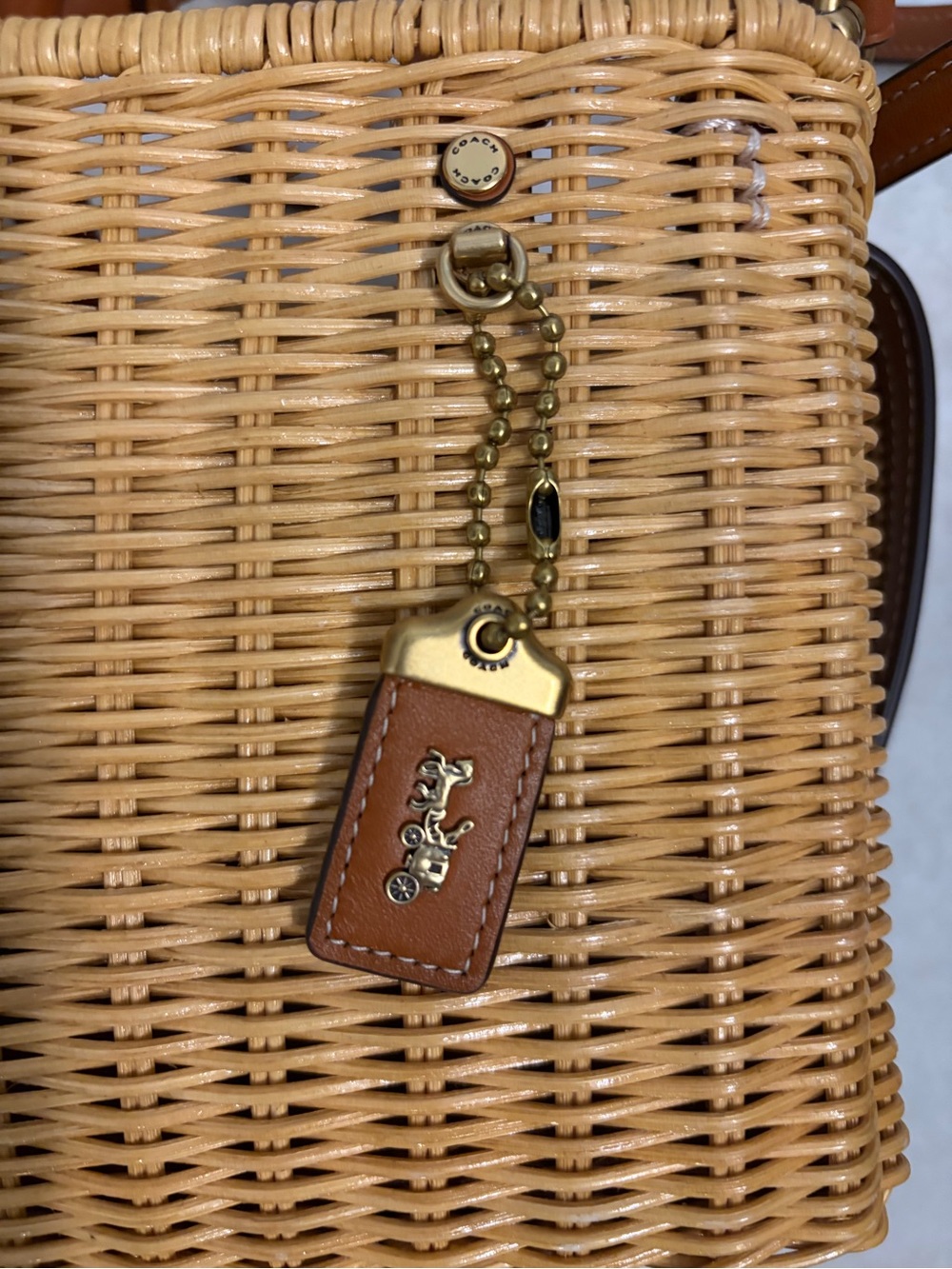 Coach Woven Rattan Tote with Brown Leather Handles and Gold Hardware - Picture 3 of 9